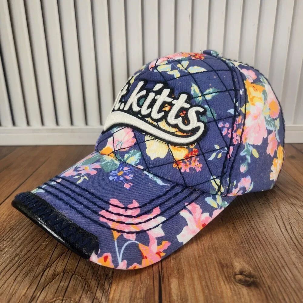 Robin Ruth St. Kitts Floral Quilted Snapback Hat Cap Blue Colorful Designer